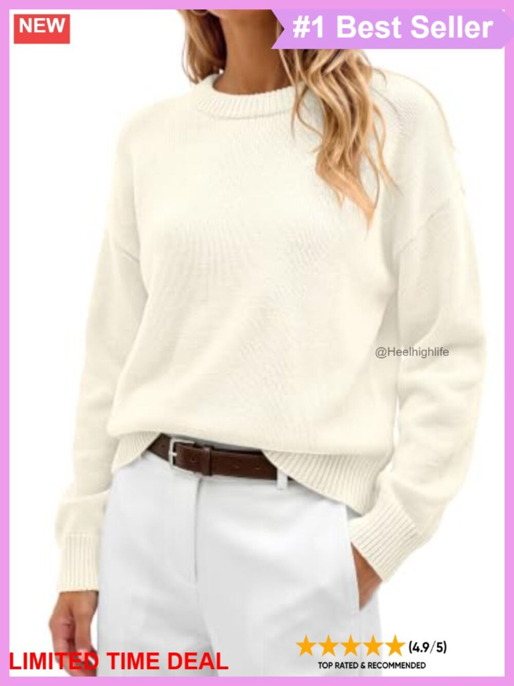 Oversized Wool Blend Pullover Sweater Crewneck Long Sleeve